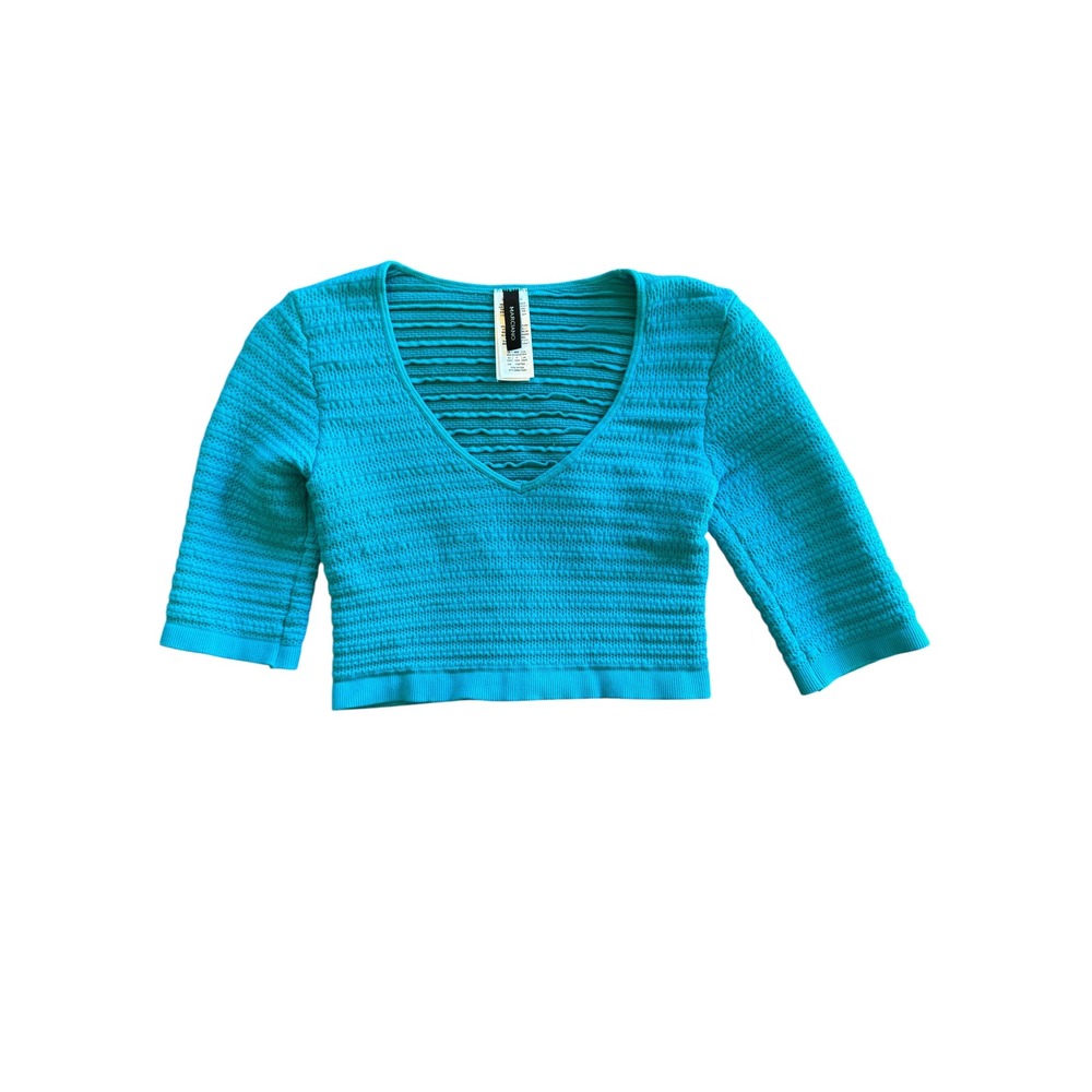 🌴 Marciano Turquoise Blue Textured V-Neck Ribbed Crop Top XS/S